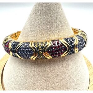 Vintage Joan Rivers Bracelet Classics Multicolor Pave Crystal Panel Stretch